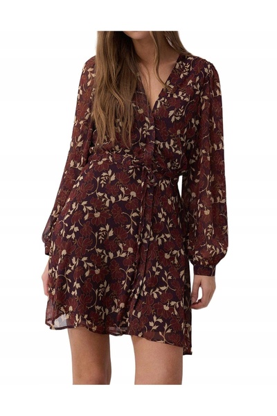NO BRAND Rochie mini bordo, cu mâneci lungi, cu imprimeu, Classic Reserve, XS