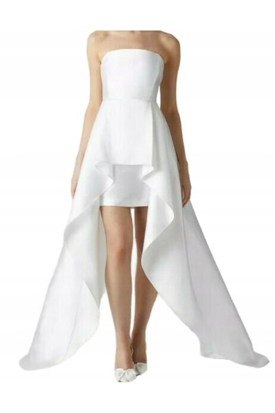 NO BRAND Rochie de mireasă din satin albă, asimetrică, cu bretele detașabile,...