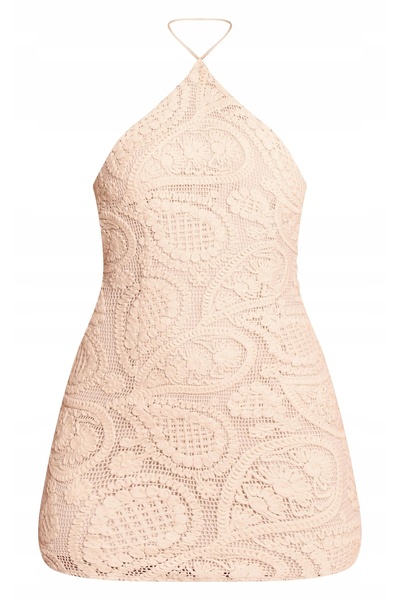 NO BRAND Rochie mini clasică bej, texturată, cu închidere cu șnur, Prettylitt...