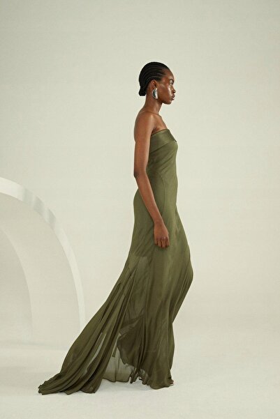 NO BRAND Rochie maxi tip furou kaki din viscoză netedă Karen Millen 36