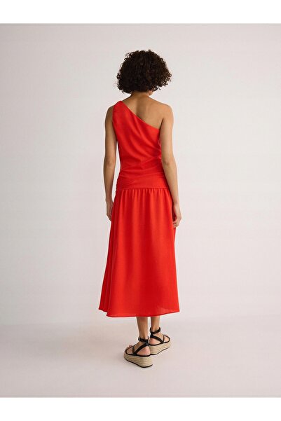 NO BRAND Rochie clasică roșie, pe un umăr, Midaxi, uni, Reserve m