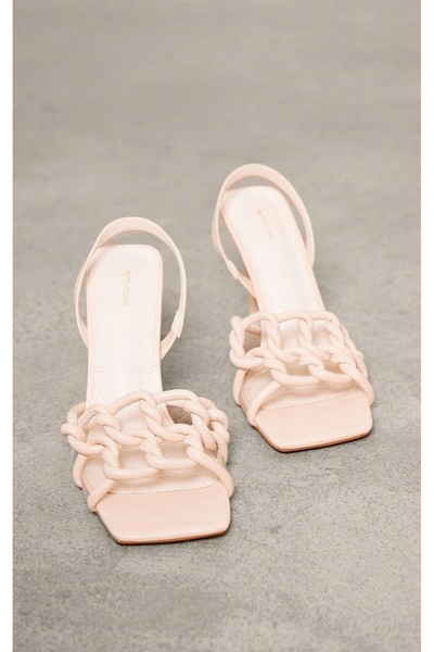 NO BRAND Sandale slip-on bej din piele ecologică cu toc Splot Prettylittlethi...