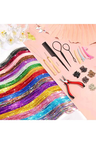NO BRAND Extensii de păr sintetice, șuvițe colorate, set de accesorii pentru păr