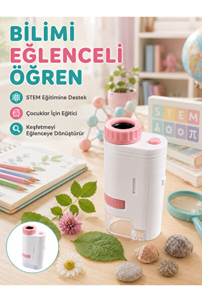 Taşınabilir LED Mikroskop 80X-200X Büyütmeli Çocuklar İçin Eğitici Bilim Mikroskobu