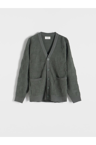 NO BRAND Cardigan tricotat verde, lejer, cu buzunare și nasturi, L/XL