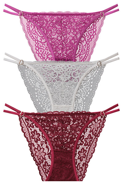 papatya lingerie سروال داخلي أنيق مزين بالدانتيل بالكامل مع إكسسوارات معدنية ...