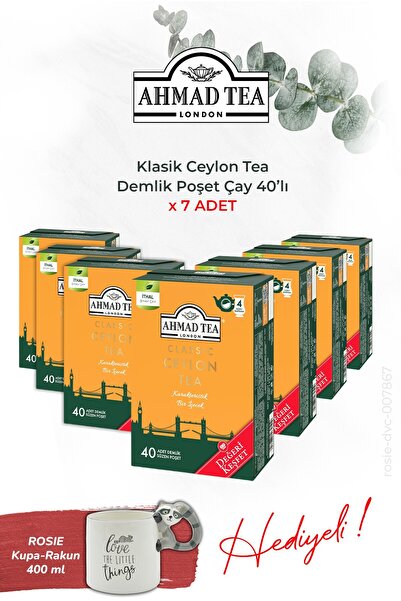 Ahmad Tea 7 Packs of 40 Classic Ceylon Tea Teapot Tea Bags and Raccoon Mug Gift