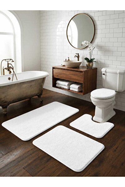MIRAEDM HOME Banyo Paspası 4 Lü Klozet Takımı Peluş Büyük Boy Banyo Paspas Ta...