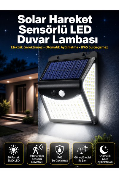 Mor AVM Güneş Enerjili Sensörlü Duvar Lambası Bahçe Lamba Suya Dayanıklı Bahçe Aydınlatma