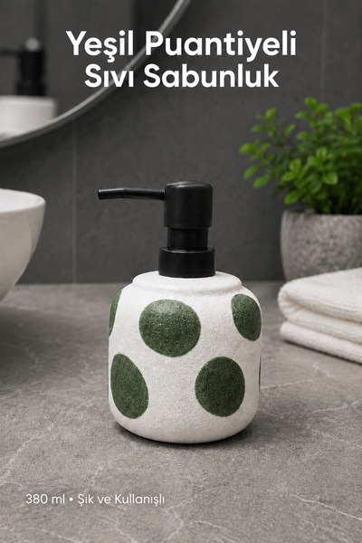 Vienev Green Polka Dot Ceramic Liquid Soap Dispenser 380 ml White Luxury Bath...