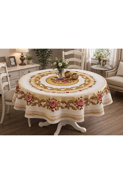 Yeshome Collection غطاء طاولة طعام وغرفة معيشة دائري منسوج بنمط زهور مقاس 160 سم