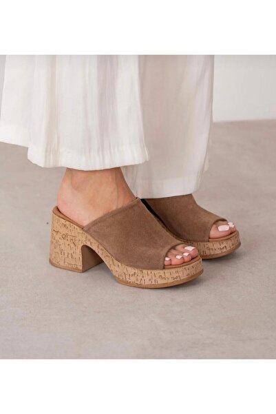 Butik Noble Shoes Genuine Leather Thick Heel Women's Slippers