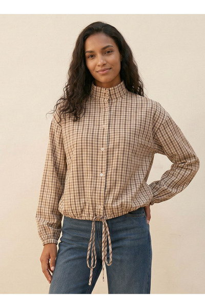 Lee Cooper Cotton Checked Shirt with Funnel Neck