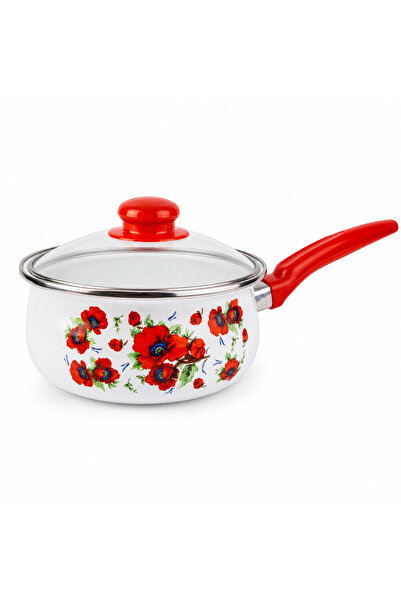 Arian Ibric pentru sos cu capac din sticlă Arian, Oțel emailat, 16 cm, Model ...