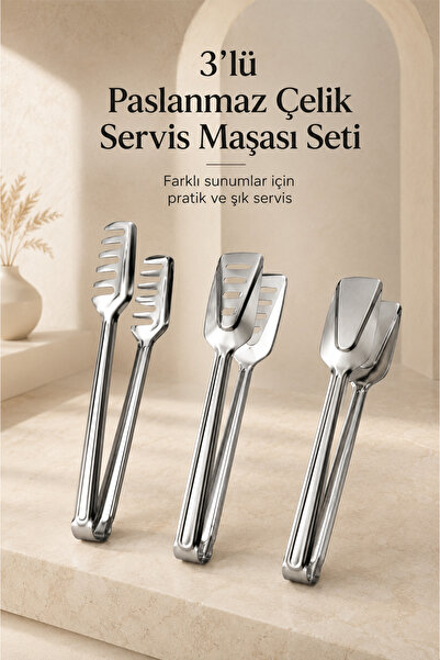 KLARHAUS Marino 3-Piece Stainless Steel Serving Tongs Set 23 cm – Metal Tongs...