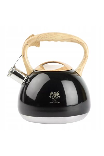 Karl Hausmann Cazan de gaz negru 3L cu capac cu fluier, mâner, din oțel, pent...