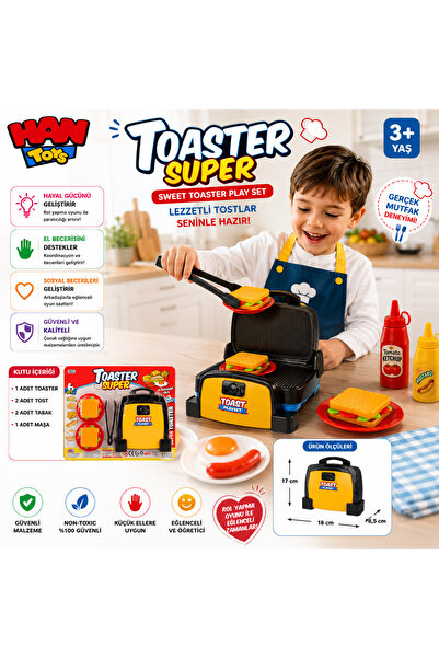Han toys Oyuncak Tost Makinesi Seti – Ekmek Dilimli Mutfak Oyun Seti (6 Parça
