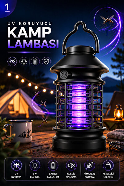 Merwish Sinek Şarjlı UV Öldürücü Kamp Lambası 5W LED Işık Taşınabilir Sivrisi...