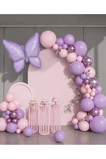 Çemrek Süs Parti Macaron Pink Lila Balloon Chain Set of 100