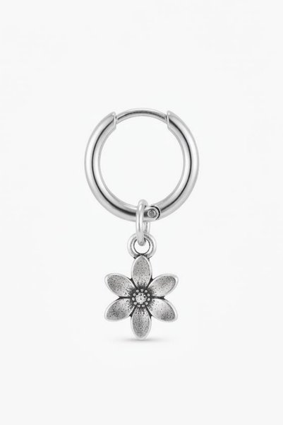 Blisse Piercing Unisex Silver Color Surgical Steel Dangle Flower Figured Hoop Earring 1 Piece