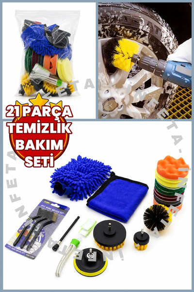 İnfeta 21 Parça Hırdavat Bakım Seti Oto Araç Pasta Cila Polisaj Süngeri Keçes...