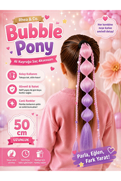 Rhea Company Balon Pembe-Mor Ombre Çiçek Boncuklu Örgülü Kız Çocuk Saç Tokası...