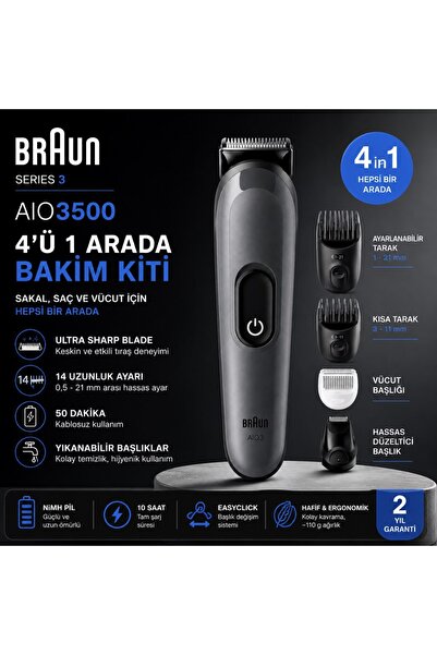 Braun Hepsi Bir Arada Series 3, 4’ü 1 Arada Tıraş Kiti, Keskin Bıçak, 14 Uzun...
