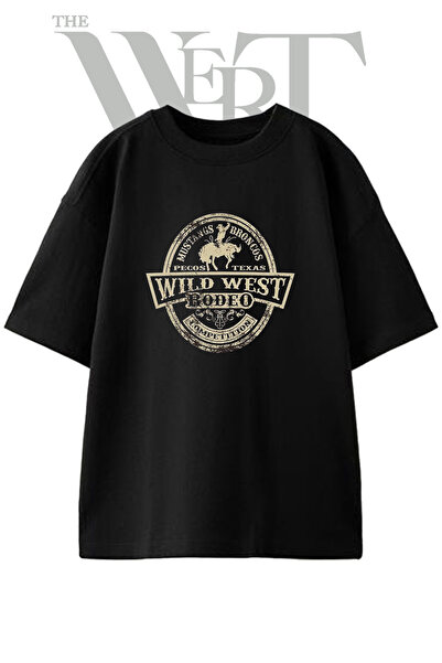 THEWERT Rodeo kaubojski dizajn, štampana unisex crna oversize majica