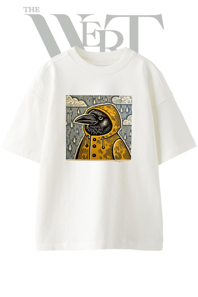 THEWERT Dizajn kišne kabanice s motivom vrane, unisex, bela, velika majica