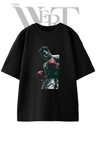 THEWERT Tricou oversize negru unisex cu imprimeu Muhammad Ali Design