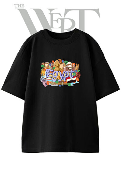 THEWERT Μπλουζάκι Unisex Μαύρο Oversize με τυπωμένο σχέδιο Egypt Icons