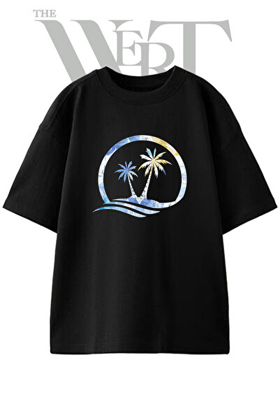 THEWERT Tricou oversize negru unisex cu imprimeu Ada Palmiye Design