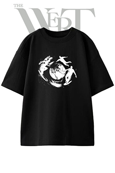THEWERT Μπλουζάκι με στάμπα World Sports Design, Unisex, μαύρο, oversized