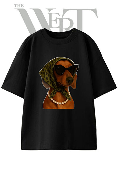 THEWERT Μπλουζάκι Dachshund Chic με στάμπα, Unisex, μαύρο, oversized