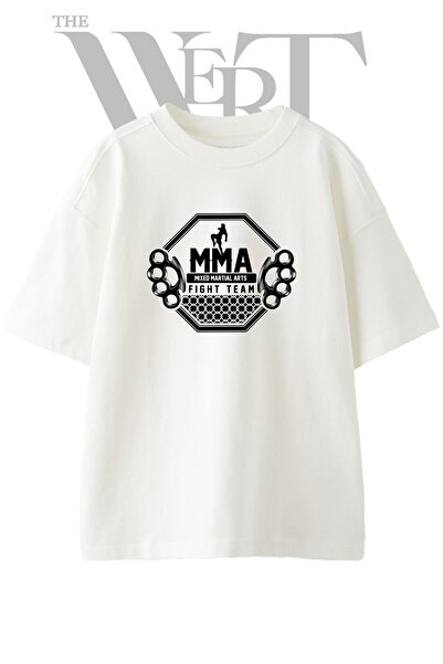 THEWERT تي شيرت أبيض كبير الحجم مطبوع بتصميم MMA Fighter للجنسين