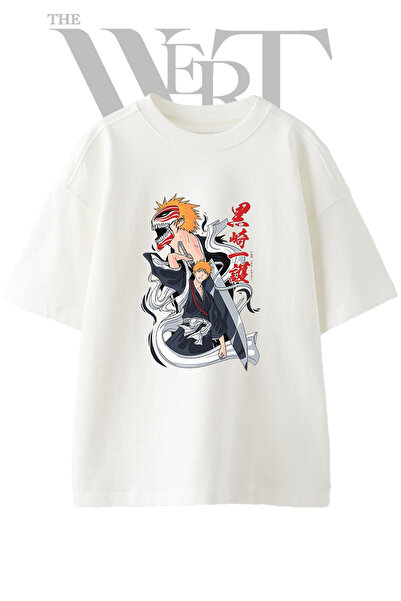 THEWERT Tricou oversize alb unisex cu imprimeu Ichigo Kurosaki Design