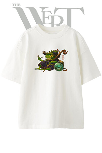 THEWERT Kurbaga Bilge Design Printed Unisex White Oversize T-Shirt