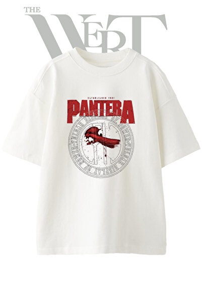THEWERT Pantera Vulgar Display Design Printed Unisex White Oversize T-Shirt