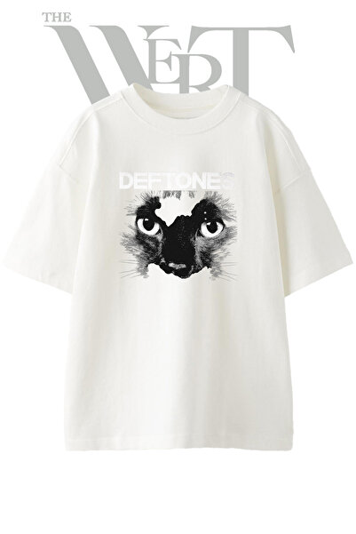 THEWERT Deftones majica sa dizajnom mačke, unisex, bela, velika veličina
