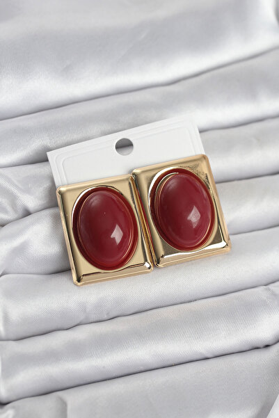 Mega Bazaar Burgundy Square Model Vintage Gold Color Women's Earrings