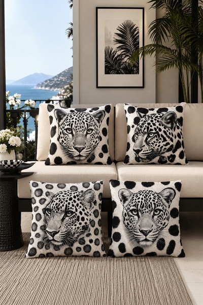 EVPANYA Crno-beli set od 4 navlake za jastuke sa leopard uzorkom