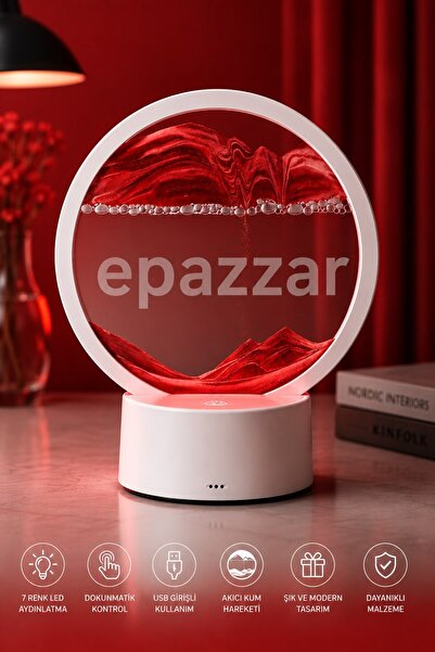 epazzar Işıklı Kum Saati Kırmızı 3d Cam 7 Renk Multicolor Çöl Tasarımlı Sulu ...
