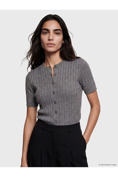 LC Waikiki Lcw Vision Gray Hair Weave Patterned Women's Knitwear Cardigan