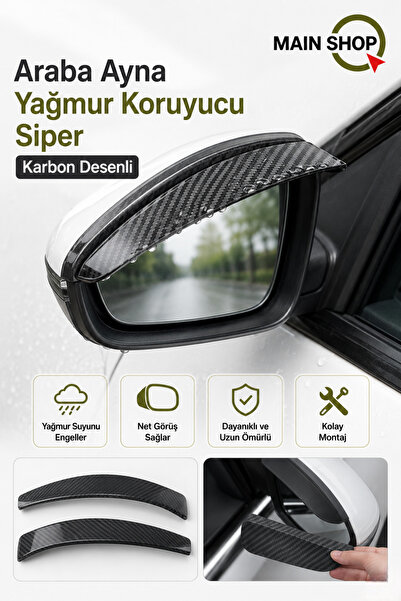 MAİN SHOP Karbon Desenli Oto Yan Ayna Yağmur Koruyucu Siperlik 2 Li Set Araba...