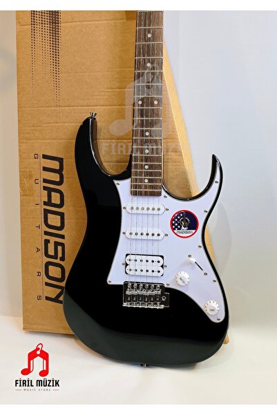 Madison Siyah Hss Strat Firil Müzik Full Set Humbucker Elektro Gitar Seti (Gitar+Amfi+Kulaklık+Full Aksesuar)