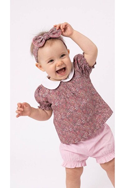 ZeZe Kid Baby Floral Patterned Viscose Shorts Skirt Bandana 3-Piece Set Lily