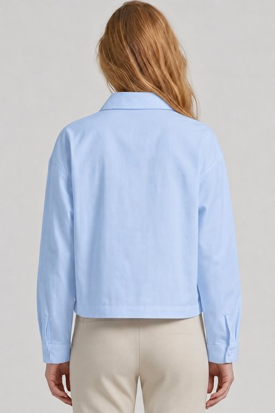 goffra Women's Form-Fitting Snap Button Shirt with Adjustable Waist, Stylish Relaxed Fit, Light Blue W201-K0304-04