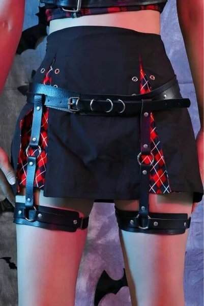 Angels Passion Siyah Vegan Deri Bel ve Bacak Jartiyer Harness