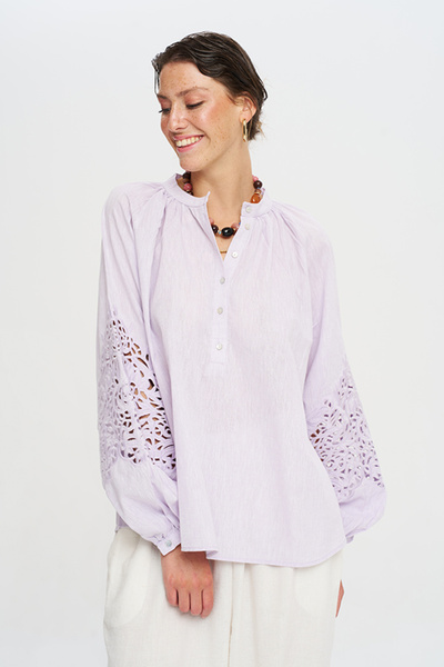 Orfeo Negro Women's Blouse with Openwork Lace Detail on the Sleeves and High ...