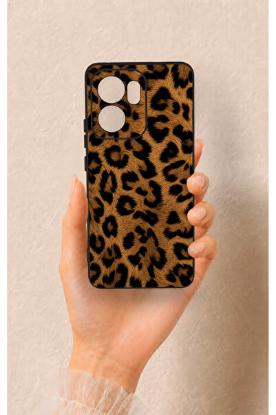 Vip Case Oppo Reno 13F Uyumlu Koyu Leopar Deri Desenli Silikon Kılıf